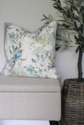 Floral Linen Cotton Cushion Cover, Pure Natural Linen, White Cushion, Scatter Decorative Cushions, Blue Yellow Green - thumbnail 1