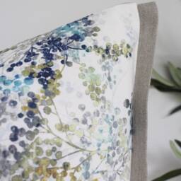 Floral Linen Cotton Cushion Cover, Pure Natural Linen, White Cushion, Scatter Decorative Cushions, Blue Yellow Green - thumbnail 2