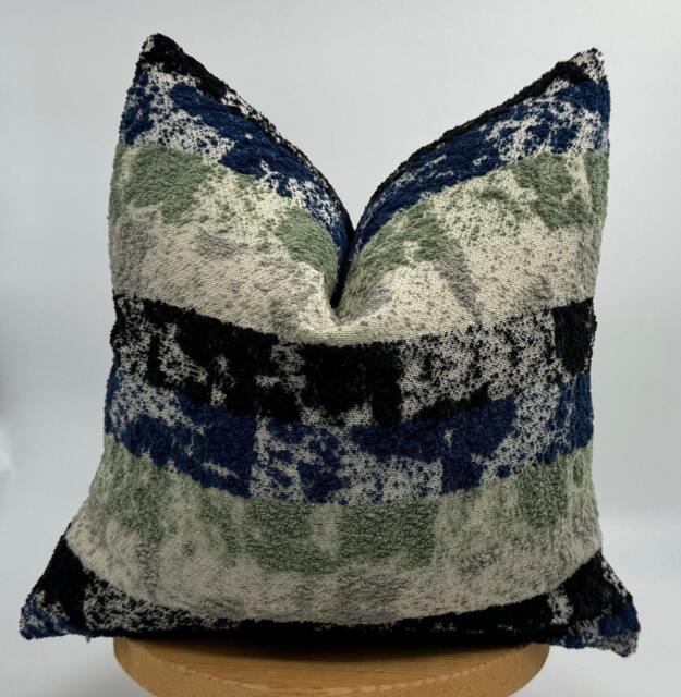 Modern Abstract Boucle Throw Pillow Cover, Artistic Decorative Cushion in Green Black & Beige, Textured Luxury Sofa Bed Pillowcase, 20x20 - image 1