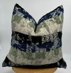 Modern Abstract Boucle Throw Pillow Cover, Artistic Decorative Cushion in Green Black & Beige, Textured Luxury Sofa Bed Pillowcase, 20x20 - thumbnail 1