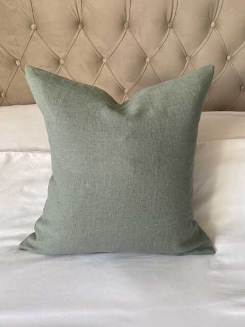 Sage Green Linen Cushion Cover, French Vintage Style Pillow - image 1