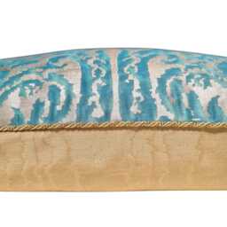 Fortuny Fabric Throw Pillow Cushion Cover Blue-Green & Silvery Gold Farnese Pattern - Made in Italy - thumbnail 2