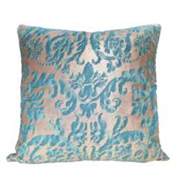 Fortuny Fabric Throw Pillow Cushion Cover Blue-Green & Silvery Gold Farnese Pattern - Made in Italy - thumbnail 1