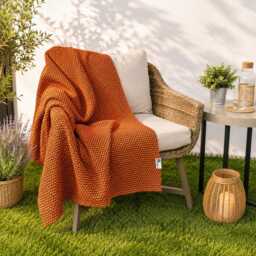 Orange Cotton Blanket - Woven Throw Durable Sofa Slip Cover Boho Bedspread Made in Portugal Sustainable Modern Traditional Home Decor - thumbnail 1