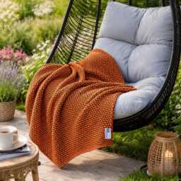 Orange Cotton Blanket - Woven Throw Durable Sofa Slip Cover Boho Bedspread Made in Portugal Sustainable Modern Traditional Home Decor - thumbnail 2