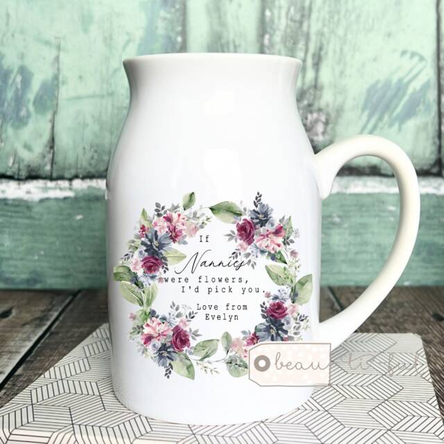 Personalised If ... Were Flowers I'd We'd Pick You Mum Nanna Grandma Home Wildflower Greenery Floral Ceramic Small Vase Jug Mug Birthday Gift - image 1