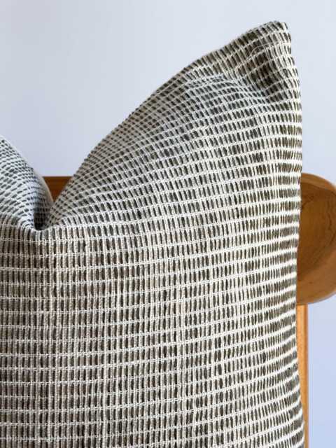 Olive Green Striped Pillow Cover Hmong Batik Ethnic Textile - image 1