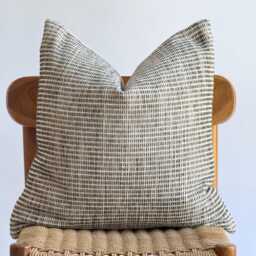 Olive Green Striped Pillow Cover Hmong Batik Ethnic Textile - thumbnail 2
