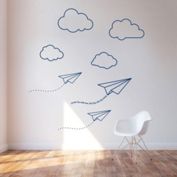 Paper Planes & Clouds Vinyl Room Wall Sticker Mural Decoration Boy Nursery Kids - thumbnail 3