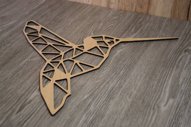 Hummingbird Geometric Low Poly Wall Art, Animal Hanging, Decor, Wood Colibri Shape, Laser Cut, Interior Design - image 1