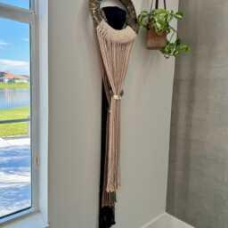 Antique Brass Finish Macrame Wall Hanging Fiber Art Sculpture - thumbnail 2