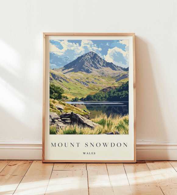 Mount Snowdon Print Wales Travel Poster, Eryri National Park Wall Art - image 1