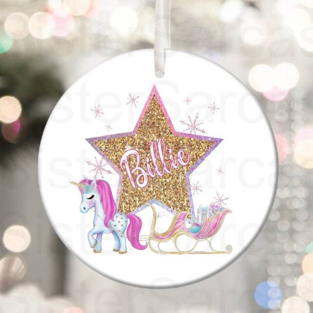 Kids Christmas Unicorn Girls Personalised Bauble Gift Present Keepsake Novelty Tree Xmas Mum Girlfriend Daughter