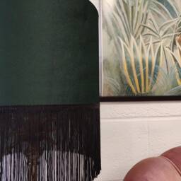 Forest Green Fringed Lampshade in Velvet With Black Fringe - thumbnail 2