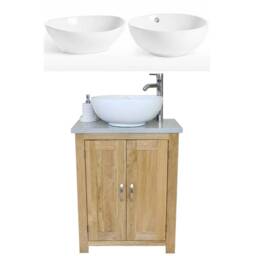 Solid Oak Bathroom Vanity Unit - Grey Quartz Top Marble Basin Choice 310Gqsbc - thumbnail 2