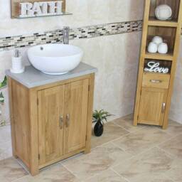 Solid Oak Bathroom Vanity Unit - Grey Quartz Top Marble Basin Choice 310Gqsbc - thumbnail 3