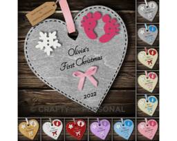 Personalised Baby's 1st First Christmas Bauble Wooden Heart Tree Ornament Or Magnet Gift For Boy Girl - thumbnail 1