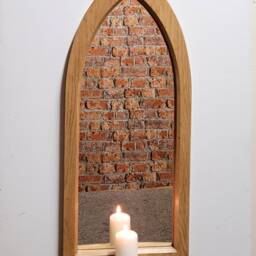 Unusual Gothic Arch Solid Wooden English Oak Mirror & Shelf 80 cm Long Hand Made - thumbnail 3
