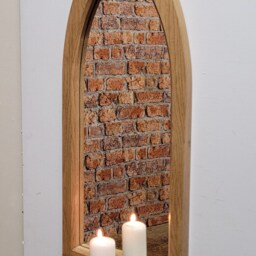 Unusual Gothic Arch Solid Wooden English Oak Mirror & Shelf 80 cm Long Hand Made - thumbnail 2
