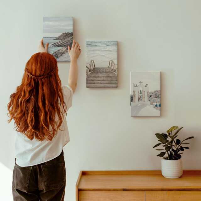 3 Piece Canvas Set - Views Of The Sea & Architecture Santorini Against Sky, Beige Photo Print, Landscapes Wall Decor - image 1