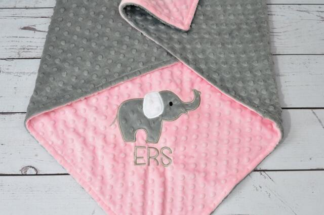 Personalized Minky Baby Blanket-Pink Elephant Baby Blanket-Personalized Blanket-Minky Blanket-Girl Blanket - image 1