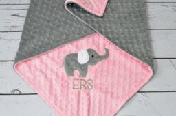 Personalized Minky Baby Blanket-Pink Elephant Baby Blanket-Personalized Blanket-Minky Blanket-Girl Blanket - thumbnail 1