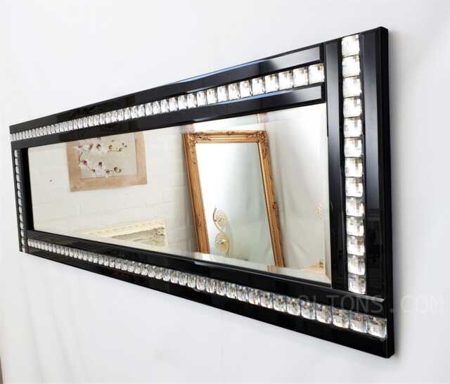 Full Length Art Deco Acrylic Crystal Glass Design Bevelled Mirror 120x40cm Black Sparkly Modern Home Interior - image 1