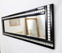 Full Length Art Deco Acrylic Crystal Glass Design Bevelled Mirror 120x40cm Black Sparkly Modern Home Interior - thumbnail 1