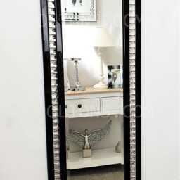 Full Length Art Deco Acrylic Crystal Glass Design Bevelled Mirror 120x40cm Black Sparkly Modern Home Interior - thumbnail 2