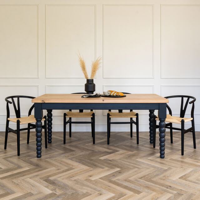 Bobbin Leg Dining Table Rustic Pine Top. Modern Farmhouse Style Handmade To Any Size & Colour - Matching Bench Chair Options - image 1