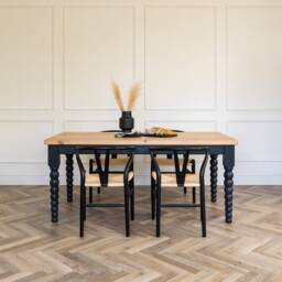 Bobbin Leg Dining Table Rustic Pine Top. Modern Farmhouse Style Handmade To Any Size & Colour - Matching Bench Chair Options - thumbnail 3