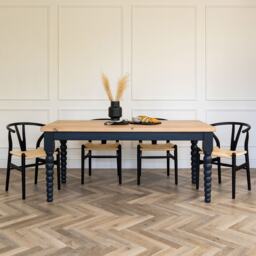 Bobbin Leg Dining Table Rustic Pine Top. Modern Farmhouse Style Handmade To Any Size & Colour - Matching Bench Chair Options - thumbnail 1