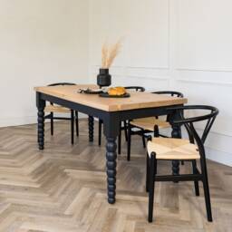 Bobbin Leg Dining Table Rustic Pine Top. Modern Farmhouse Style Handmade To Any Size & Colour - Matching Bench Chair Options - thumbnail 2