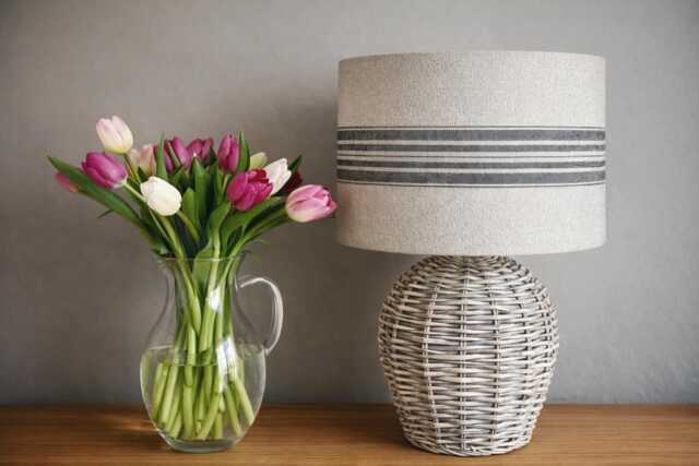 Linen Lampshade Or Ceiling Charcoal Grey Black Stripes Natural French Linen - image 1