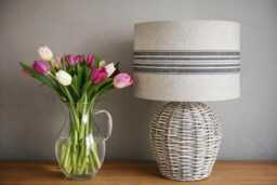 Linen Lampshade Or Ceiling Charcoal Grey Black Stripes Natural French Linen - thumbnail 1