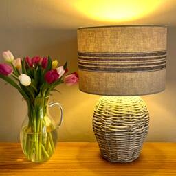 Linen Lampshade Or Ceiling Charcoal Grey Black Stripes Natural French Linen - thumbnail 2