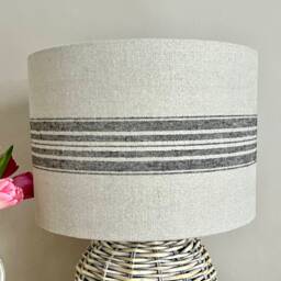 Linen Lampshade Or Ceiling Charcoal Grey Black Stripes Natural French Linen - thumbnail 3