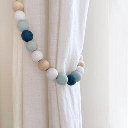 Coastal Beaded Curtain Tie Backs Ocean Blue Wooden Bead Garland - thumbnail 1