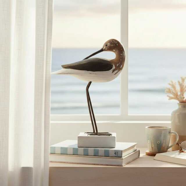 Wooden Sea Wading Bird Sandpiper Ornament, Hand Carved Figure Sand Piper Coastal Watcher Gift 32cm X 22cm 11cm - image 1