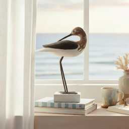 Wooden Sea Wading Bird Sandpiper Ornament, Hand Carved Figure Sand Piper Coastal Watcher Gift 32cm X 22cm 11cm - thumbnail 1