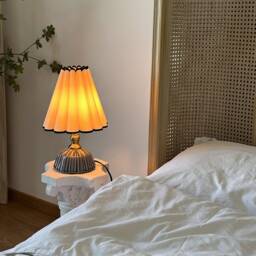 Handmade Brass Classic Ceramic Table Lamp High Style Pleated Petal Shade, Sturdy Base 110-240V Bedroom Living Room Kitchen Rustic Cozy Decor - thumbnail 3