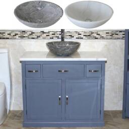 Bathroom Grey Vanity Unit Oak Top Cabinet Wash Stand White Marble Stone Basin 1161Gwmsbc - thumbnail 2