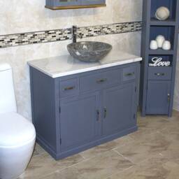 Bathroom Grey Vanity Unit Oak Top Cabinet Wash Stand White Marble Stone Basin 1161Gwmsbc - thumbnail 3