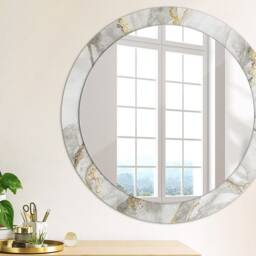 White Marble Gold, Gray, Round Mirror Frame, Glass Wall Art, High Quality Print - thumbnail 2