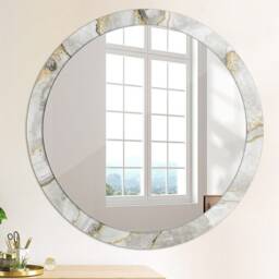 White Marble Gold, Gray, Round Mirror Frame, Glass Wall Art, High Quality Print - thumbnail 4