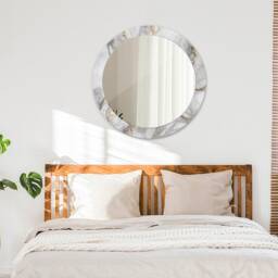White Marble Gold, Gray, Round Mirror Frame, Glass Wall Art, High Quality Print - thumbnail 3