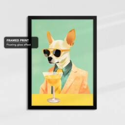 Chihuahua in Suit Wearing Glasses Drinking Painting Framed Poster Print & Canvas Wall Decor Art Bedroom Home Interior Dog Lover Gift - thumbnail 2