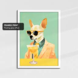 Chihuahua in Suit Wearing Glasses Drinking Painting Framed Poster Print & Canvas Wall Decor Art Bedroom Home Interior Dog Lover Gift - thumbnail 3