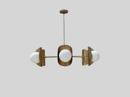 1950's Mid-Century Brass Chandelier - 6 Light Modern Pendant Globe Italian Ceiling Fixture & Linear Design - thumbnail 1