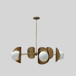 1950's Mid-Century Brass Chandelier - 6 Light Modern Pendant Globe Italian Ceiling Fixture & Linear Design - thumbnail 2